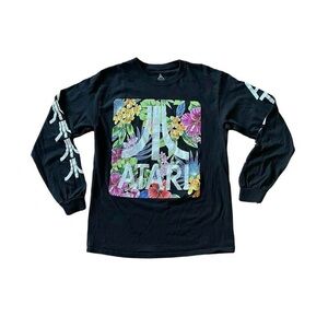 Atari Black Floral Logo Long Sleeve Tee - Size M